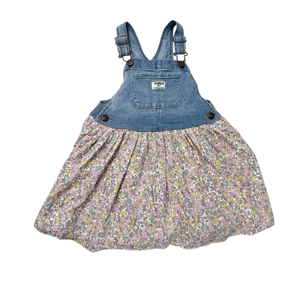 OshKosh B'gosh Girls 5T Denim Floral Overall Jumper Dress Easter Spring